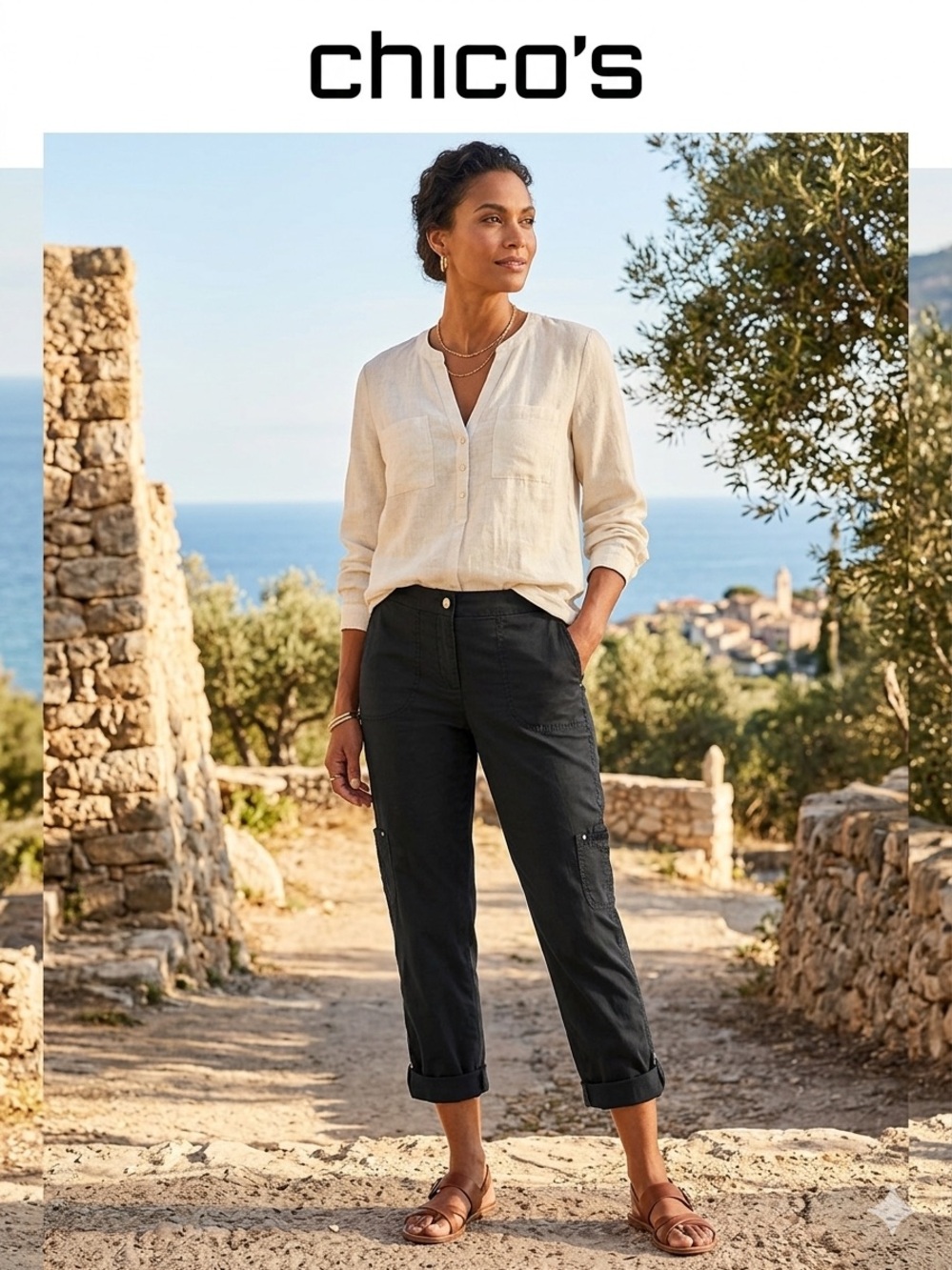 Chico's Cropped Cargo Pants in Black